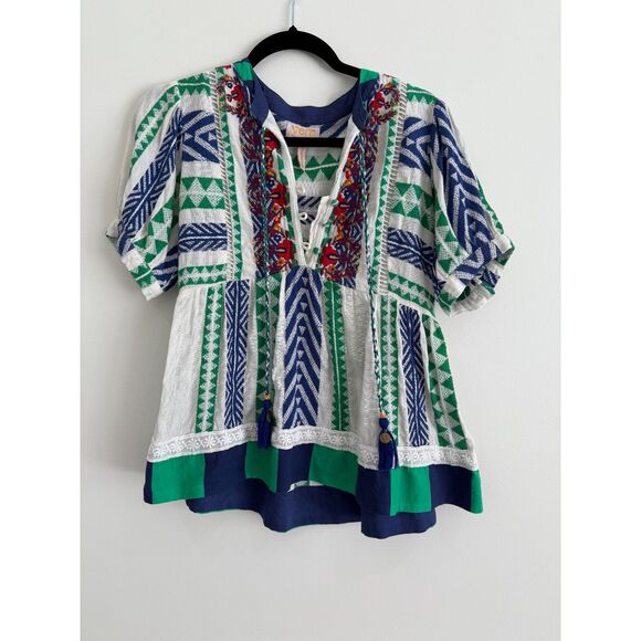 Anthropologie Tops - Anthropologie Verb Pallavi Singhee Babydoll Beaded Fringe Blouse Women's Size XS